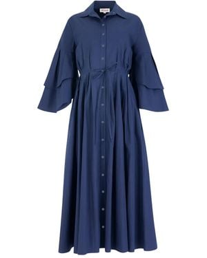 Rosie Assoulin Fiesta Ruffled Shirt Midi Dress - Blue