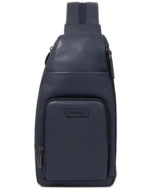 Piquadro Convertible Grained-Leather Ipadmini Sling Bag - Blue