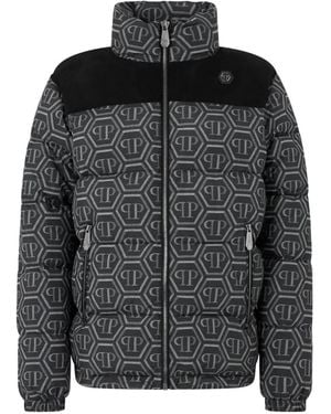 Philipp Plein Monogram-Print Puffer Jacket - Black