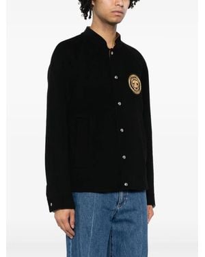 Roberto Cavalli Logo-Embroidered Wool Bomber Jacket - Black
