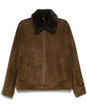 Vince Shearling-Collar Suede Jacket - Brown