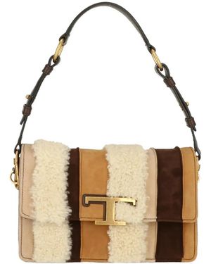 Tod's Shearling-Trim Shoulder Bag - Natural