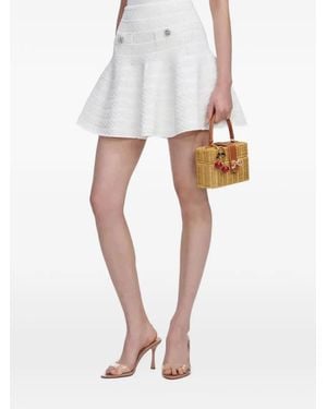 Self-Portrait Pointelle-Knit Jewel-Button Mini Skirt - White