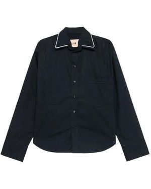 Plan C Piping-Detail Chest-Pocket Shirt - Blue