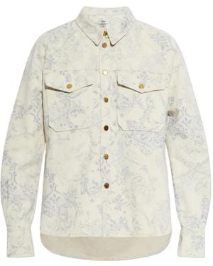 forte_forte Floral-Print Front-Pockets Shirt - White