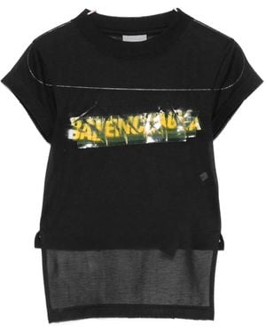 Balenciaga Messy Spray Logo-Print Side-Slit T-Shirt - Black