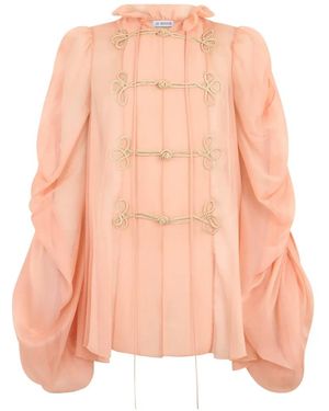 LES FILLES D'EVA Frogging-Detail Ruffled-Collar Blouse - Pink