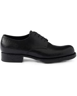 Prada Antiqued Leather Lace-Up Shoes - Black