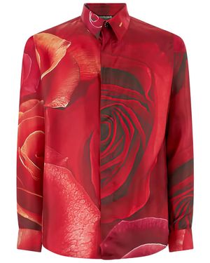 Roberto Cavalli Floral-Print Silk Shirt - Red