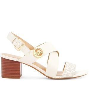 Michael Kors Vera Logo-Plaque Leather Sandals - Natural