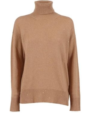 Lorena Antoniazzi Sequin-Embellished Turtleneck Jumper - Brown