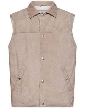 Brunello Cucinelli Padded Leather Gilet - Natural
