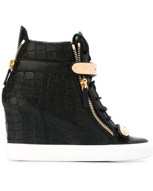 Giuseppe Zanotti Crocodile Effect Hi-top Leather Wedge Trainers - Black
