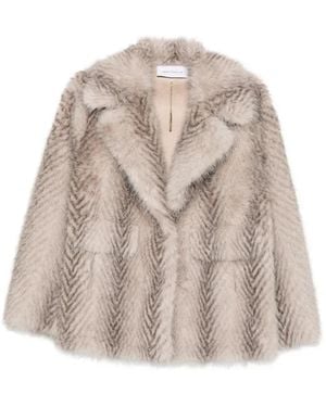 SIMONA CORSELLINI Flap-Pocket Faux-Fur Coat - Natural