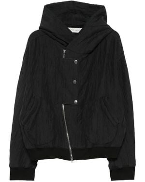 Individual Sentiments Crinkled-Finish Hooded Jacket - Black
