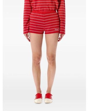 Sporty & Rich Striped Logo-Print Shorts - Red