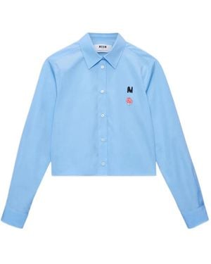 MSGM Rose-embroidered cropped shirt - Blau