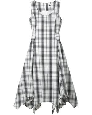 B+ AB Plaid-Pattern Belted Dress - White