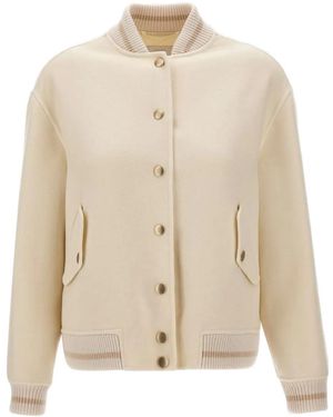 Eleventy Ribbed-Knit Bomber Jacket - Natural