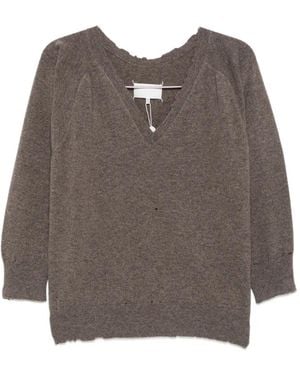 Maison Margiela Distressed-Strick Mit V-Ausschnitt - Braun