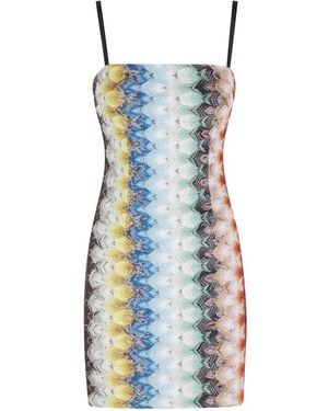 Missoni Square-Neck Zigzag-Pattern Mini Dress - Blue