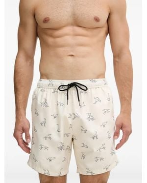 Trussardi Greyhound-Print Drawstring Swim Shorts - Natural