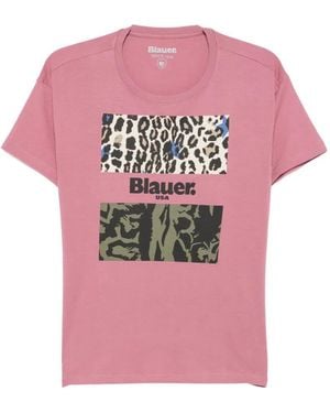 Blauer Logo-Print Leopard-Pattern T-Shirt - Pink