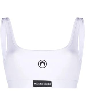 Marine Serre Logo-Patch Scoop-Neck Cotton Bra - White