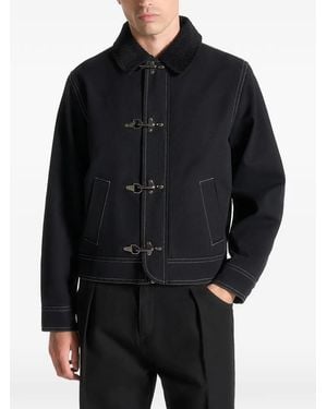 Manière De Voir Nino Clasp Detail Contrast Stitch Gabardine Jacket - Black