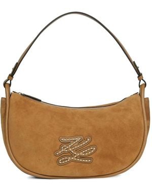 KARL LAGERFELD K/Autograph Patch Moon-Silhouette Shoulder Bag - Blue
