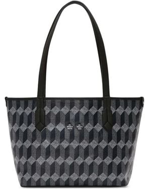 AU DEPART Bolso De Hombro De Piel Con Motivo Geométrico - Negro