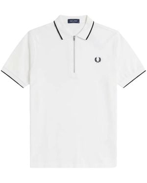 Fred Perry Half- Zip Short-Sleeve Polo Shirt - White