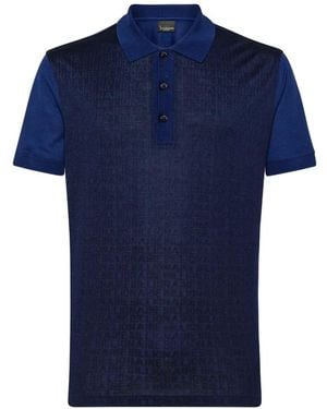 Billionaire Logo-Pattern Short-Sleeve Polo Shirt - Blue