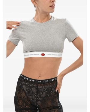 DSquared² Logo-Tape Cropped T-Shirt - Grey