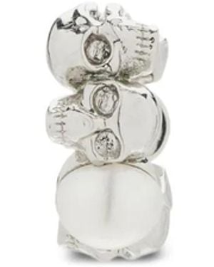 McQueen Pendiente Con Motivo De Calavera Y Aplique De Perla - Blanco