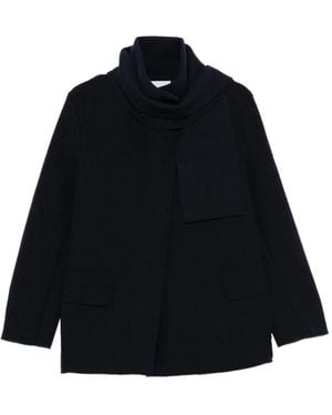 Whyci Scarf-Detail Flap-Pocket Coat - Black