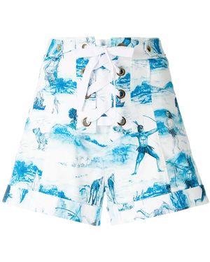 Isolda High Waist Printed Shorts - Blue