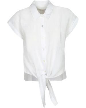 120% Lino Chemise À Taille Nouée - White