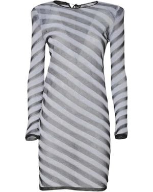 Mirco Giovannini Striped Long-Sleeved Dress - Grey