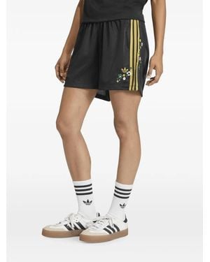 adidas X Liberty London Floral-Embroidered Side-Stripe Shorts - Black