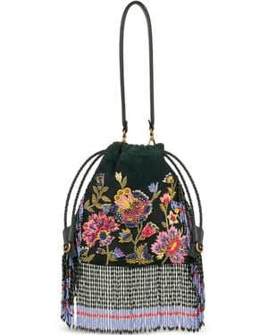 Etro Kleine Kalispera Tasche Aus Wildleder Mit Floraler Stickerei Und Perlen - Grün