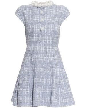 Self-Portrait Appliqué-Neckline Bouclé-Knit Mini Dress - Blue