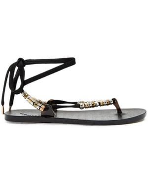 Ancient Greek Sandals Bead-Embellished Lace-Up Sandals - White