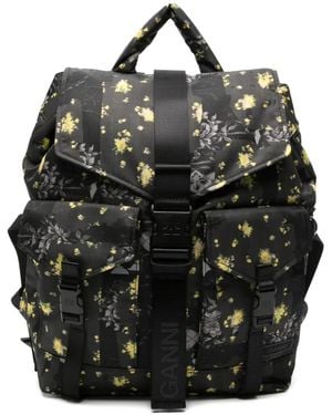Ganni Floral-Print Backpack - Black