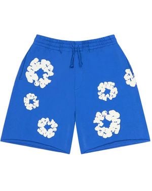 DENIM TEARS Wreath-Print Track Shorts - Blue