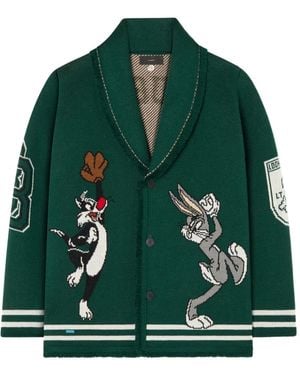 Alanui Looney Tunes Jacquard-Knit Cardigan - Green