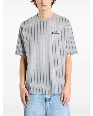 KTZ Logo-Embroidered Pinstriped T-Shirt - Gray