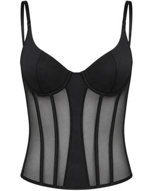 OW Collection Sivara Mesh-Panel Corset Top - Black