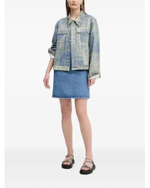 HUGO Embroidered-Logo Denim Mini Dress - Blue