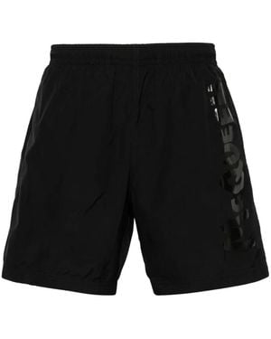 McQueen Swimsuit With Contrast Side Printed Logo - Black